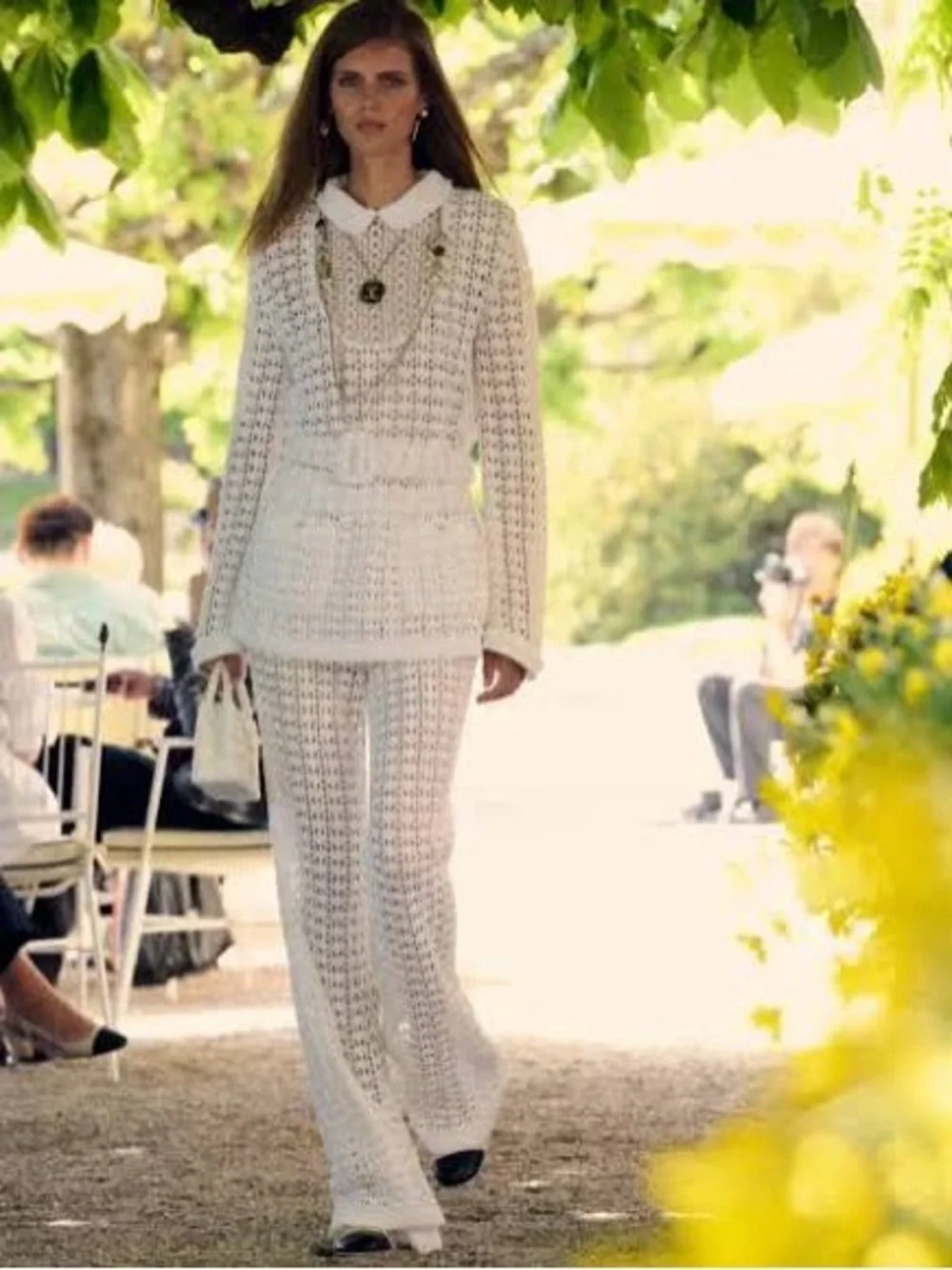 CHANEL Women’s Cream Knit Crochet Wide-Leg Trousers Cruise 25/26 NwoT
